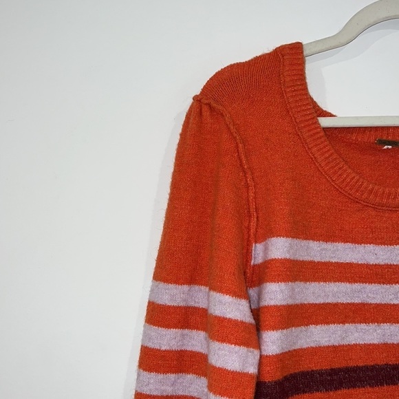 FREE PEOPLE Complete Me Orange Striped Cotton Alpaca Blend Knit Sweater M - Picture 4 of 16